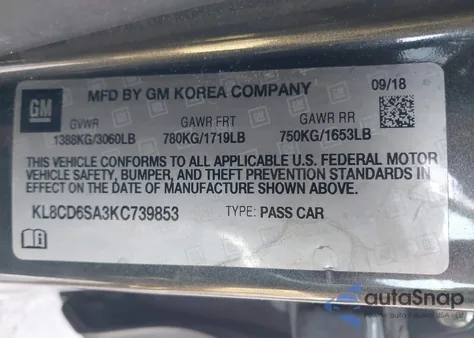 2019 Chevrolet Spark 1Lt Cvt from USA, damaged, VIN KL8CD6SA3KC739853